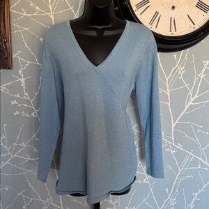 New Additions Blue Shimmer Maternity Top Medium Stretchy V Neck